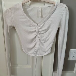 Alo Yoga Long Sleeve Ribbed Cinched White Shirt XS